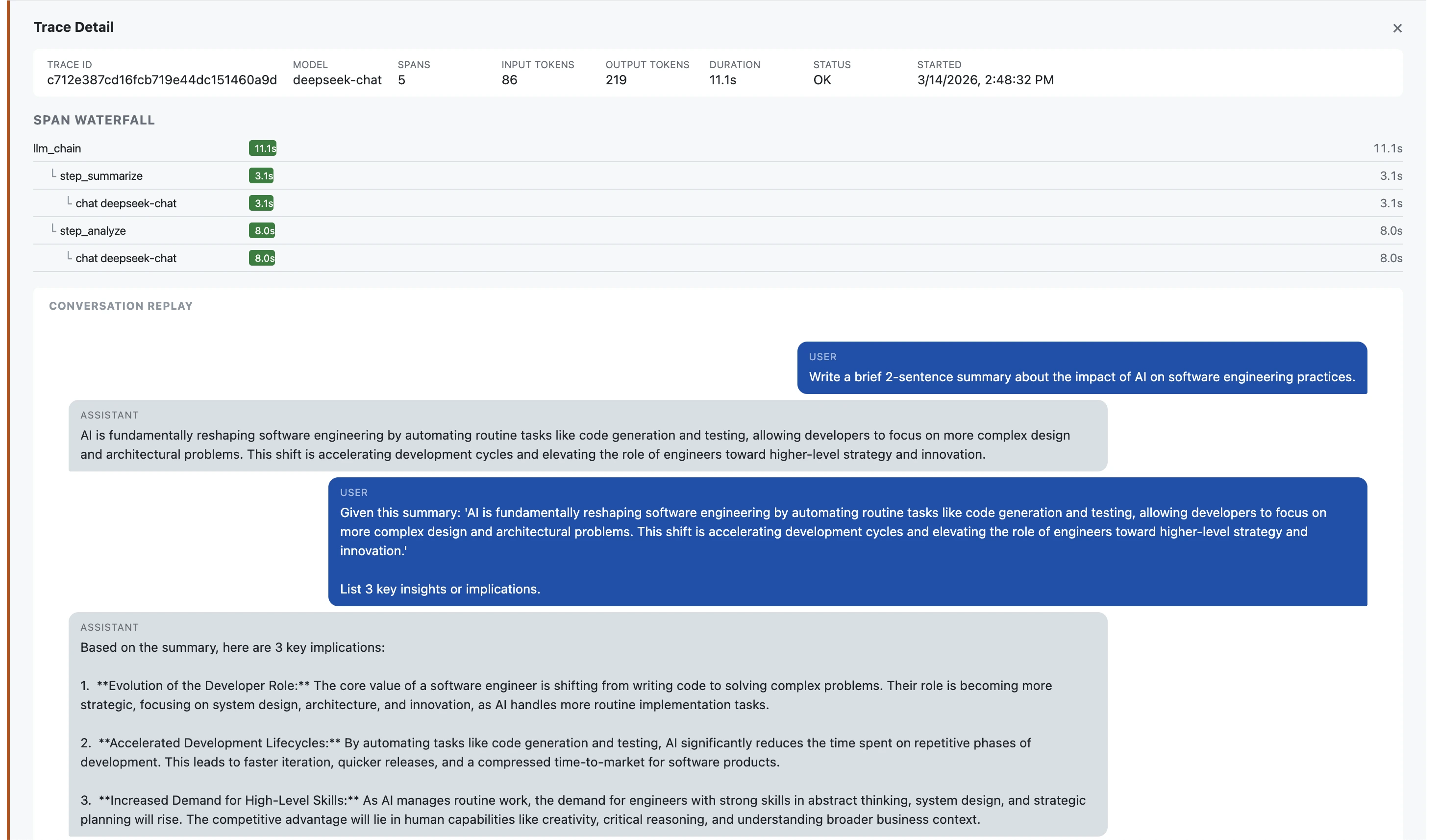 TMA1 Dashboard — Conversation replay